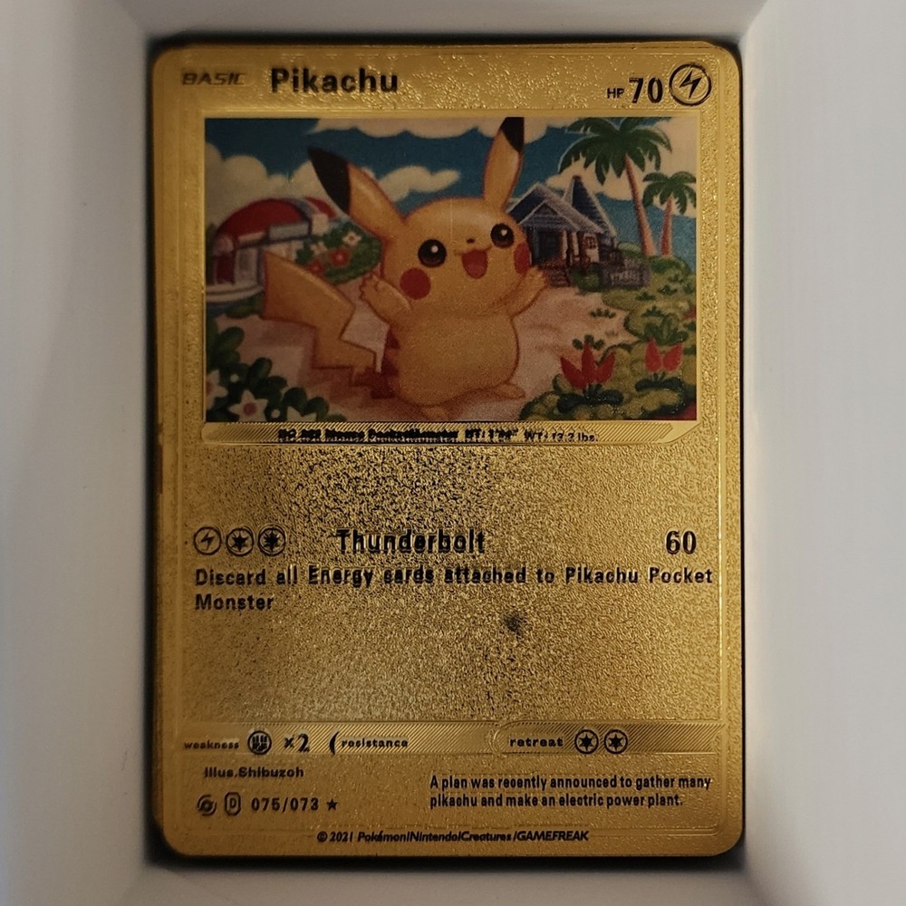 Pokemon Pikachu Gold Metalic Foil Card Gold Custom Fan Art Metal TCG Collectible